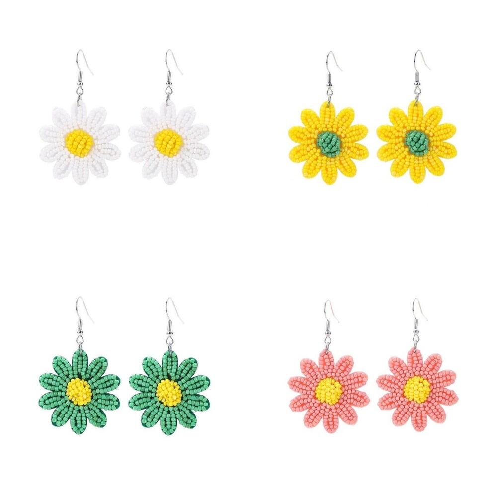 Beaded Daisy Flower Summer Earrings